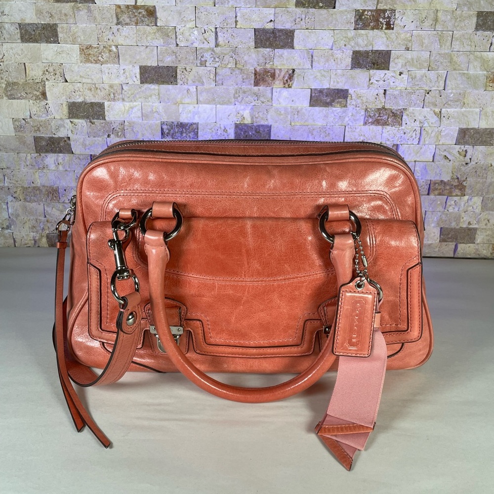 Coach Poppy Pink Leather Pushlock Satchel/Crossbody